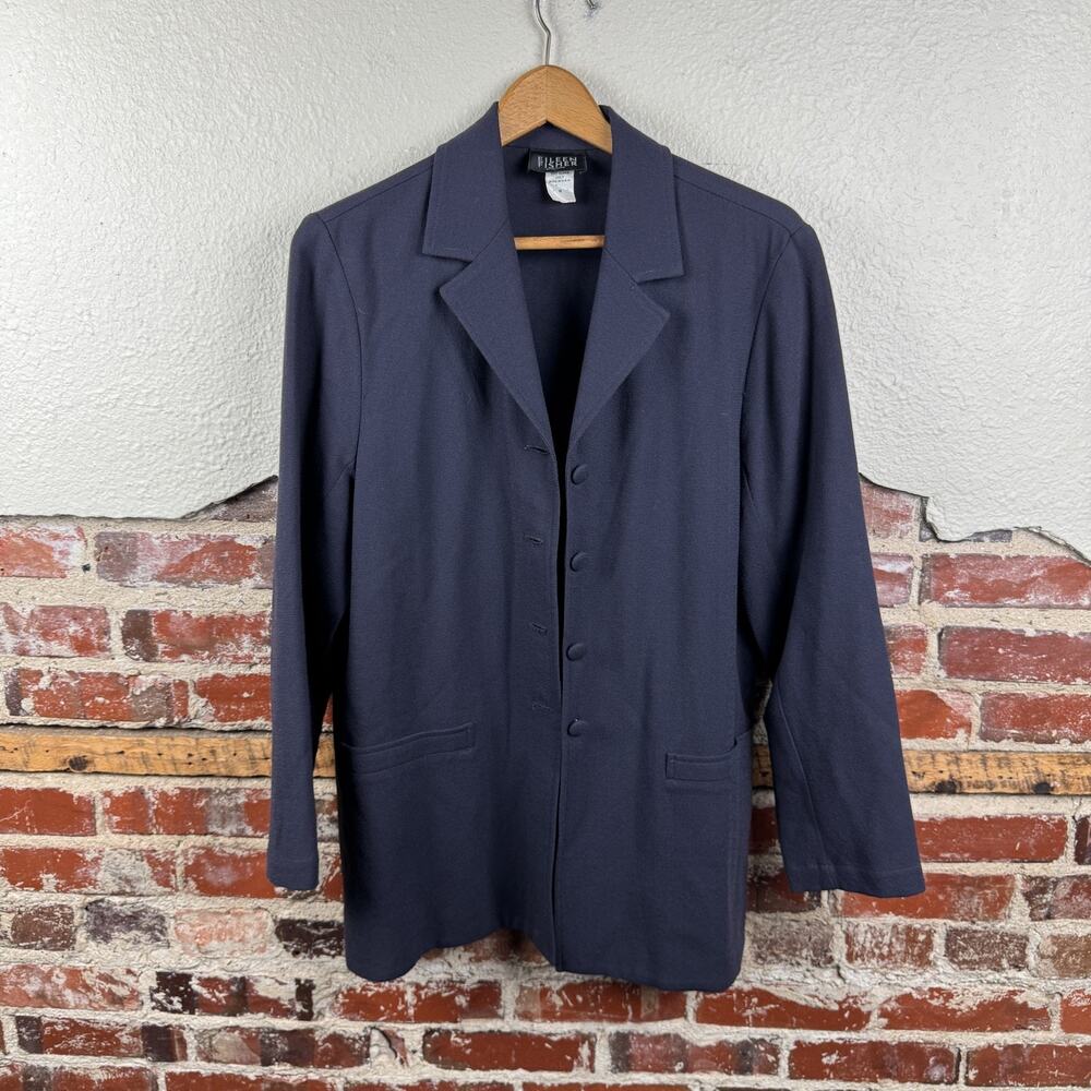 Vintage Eileen Fisher Blazer Womens Medium 100% Wool Button Front Jacket USA